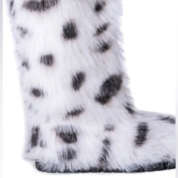Azalea Wang Snow Leopard Faux Fur Over The Knee Boots - Picture 4 of 4